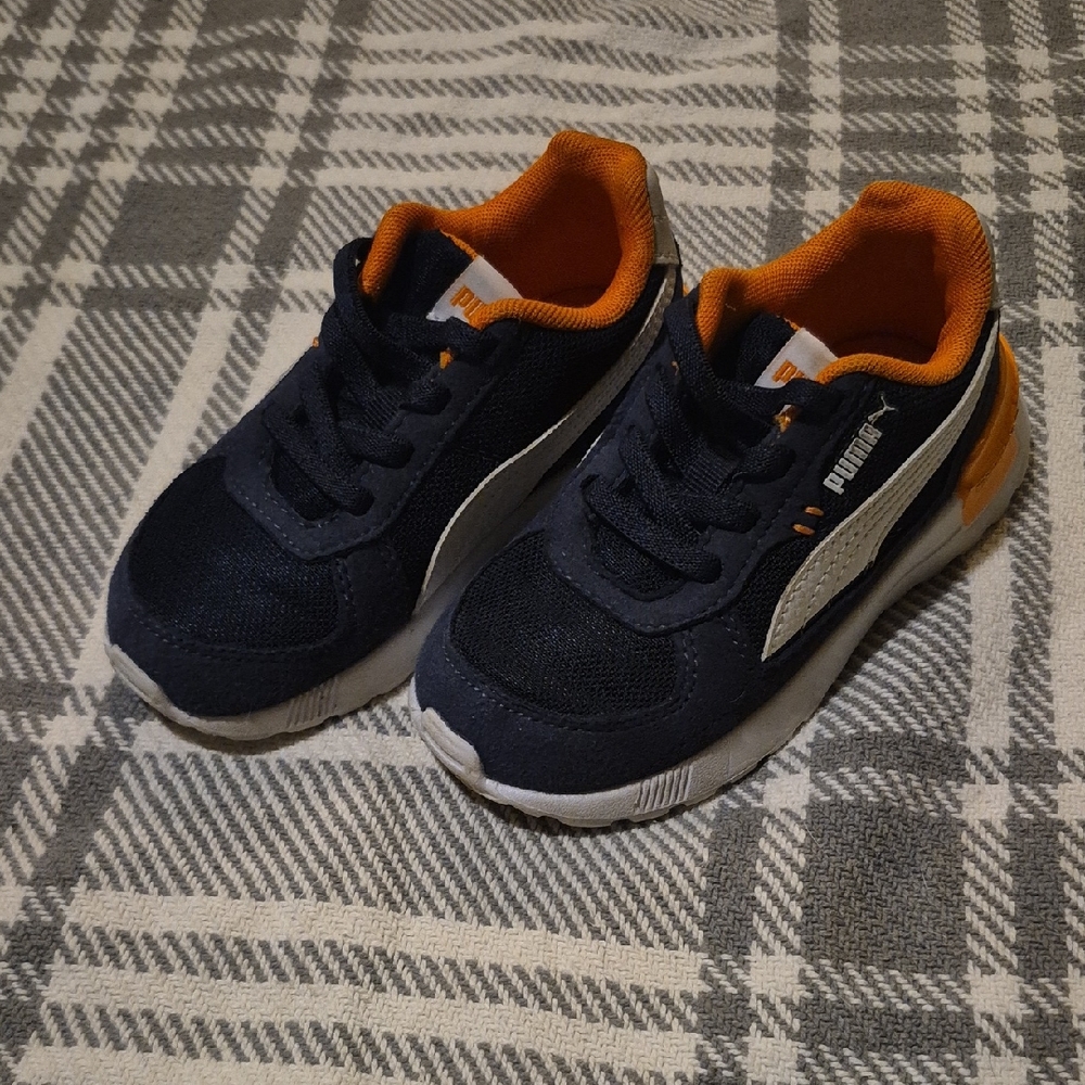 Puma Kids Dark Blue and Bright Orange Sneakers